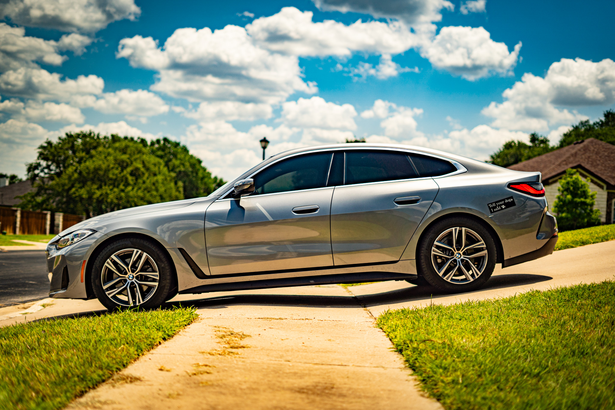 Window tint on silver BMW i4 Gran Coupe — clean side profile, Killeen TX