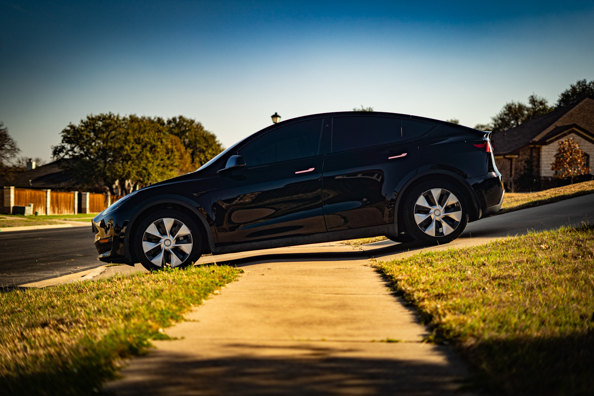 Ceramic tint on black Tesla Model Y — clean side profile, Killeen TX