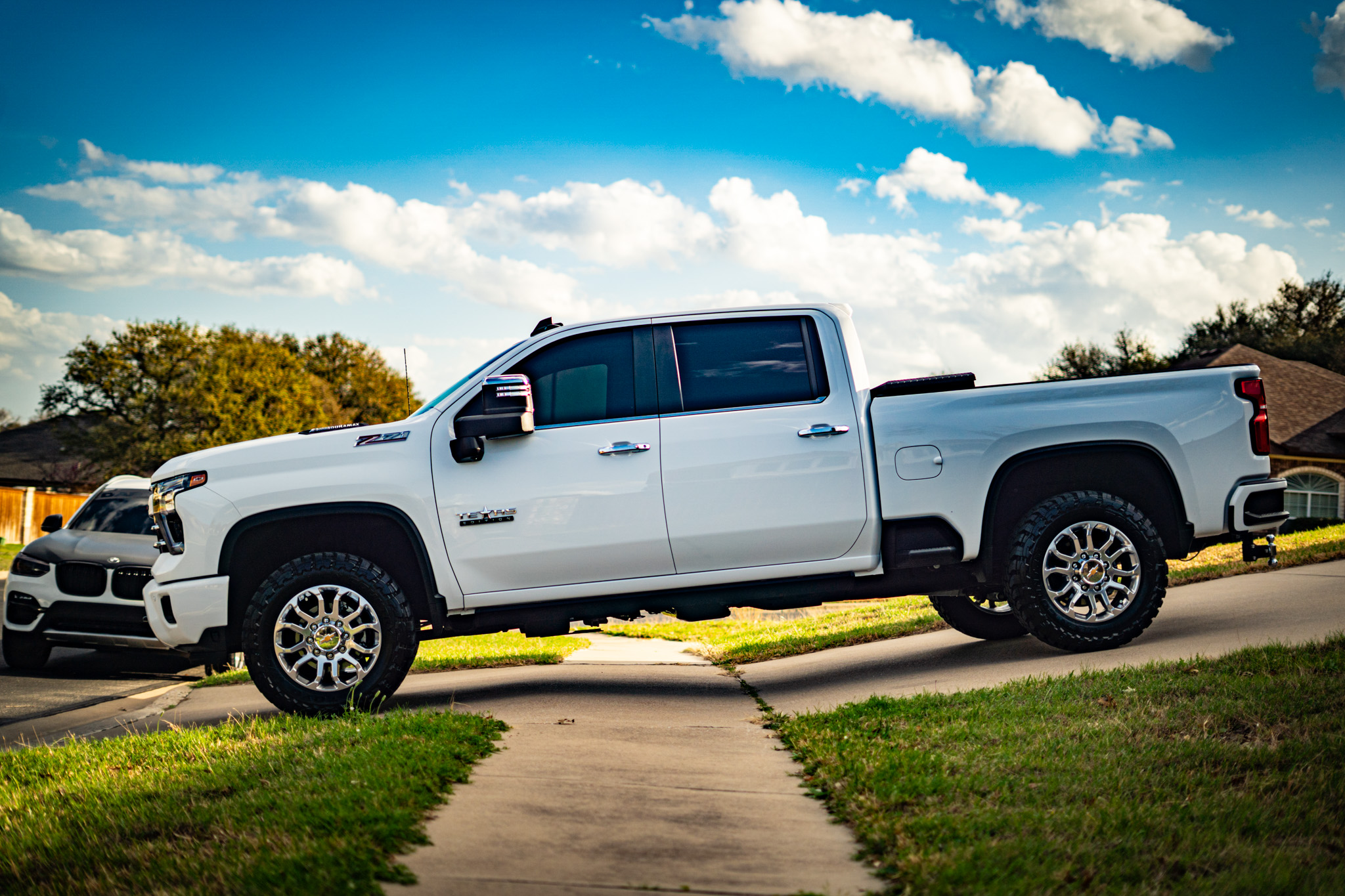 Window tint on white Chevy Silverado 2500HD — full truck tint, Killeen TX