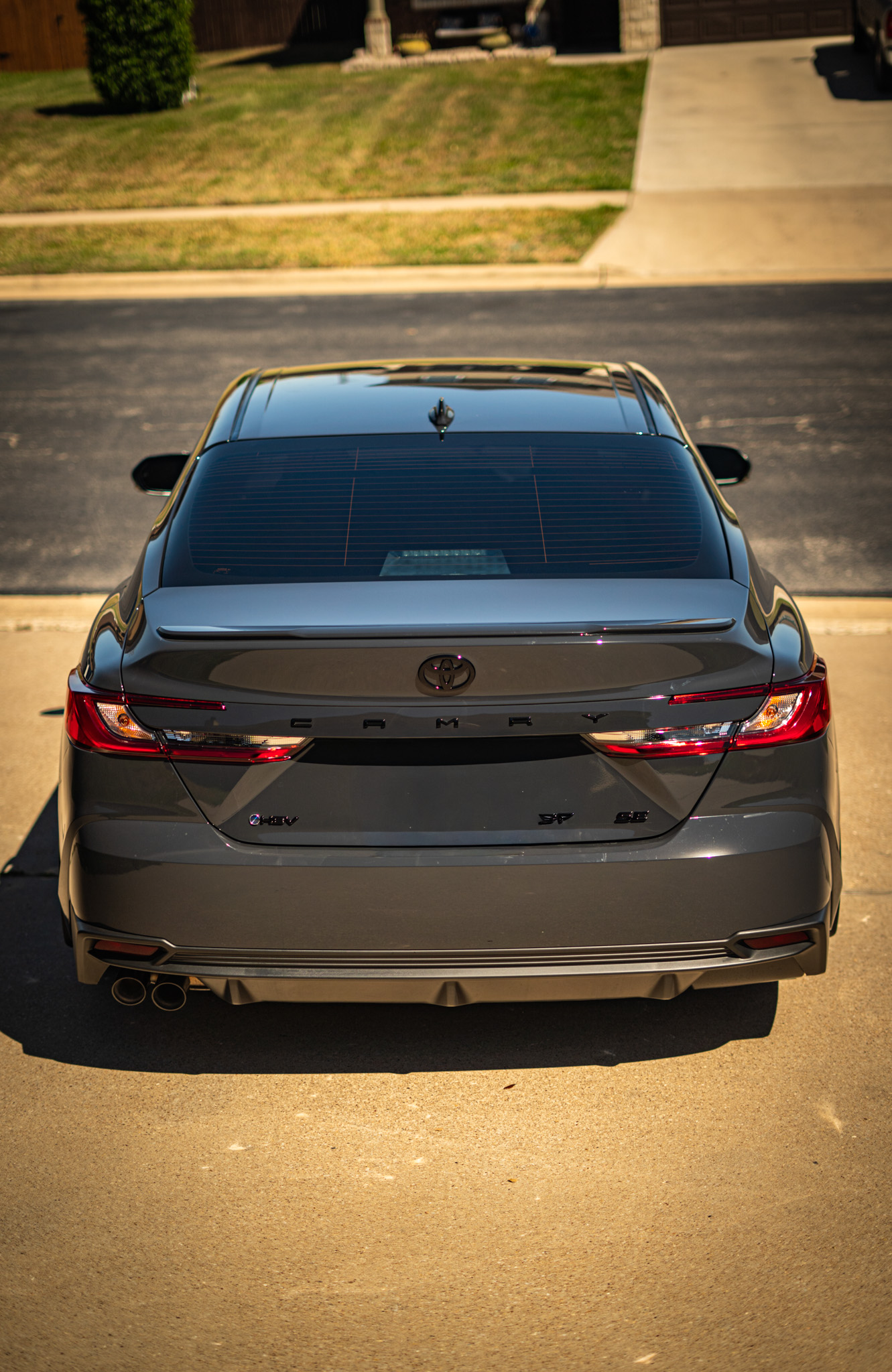Window tint on grey Toyota Avalon — rear view showing tinted back glass, Killeen TX