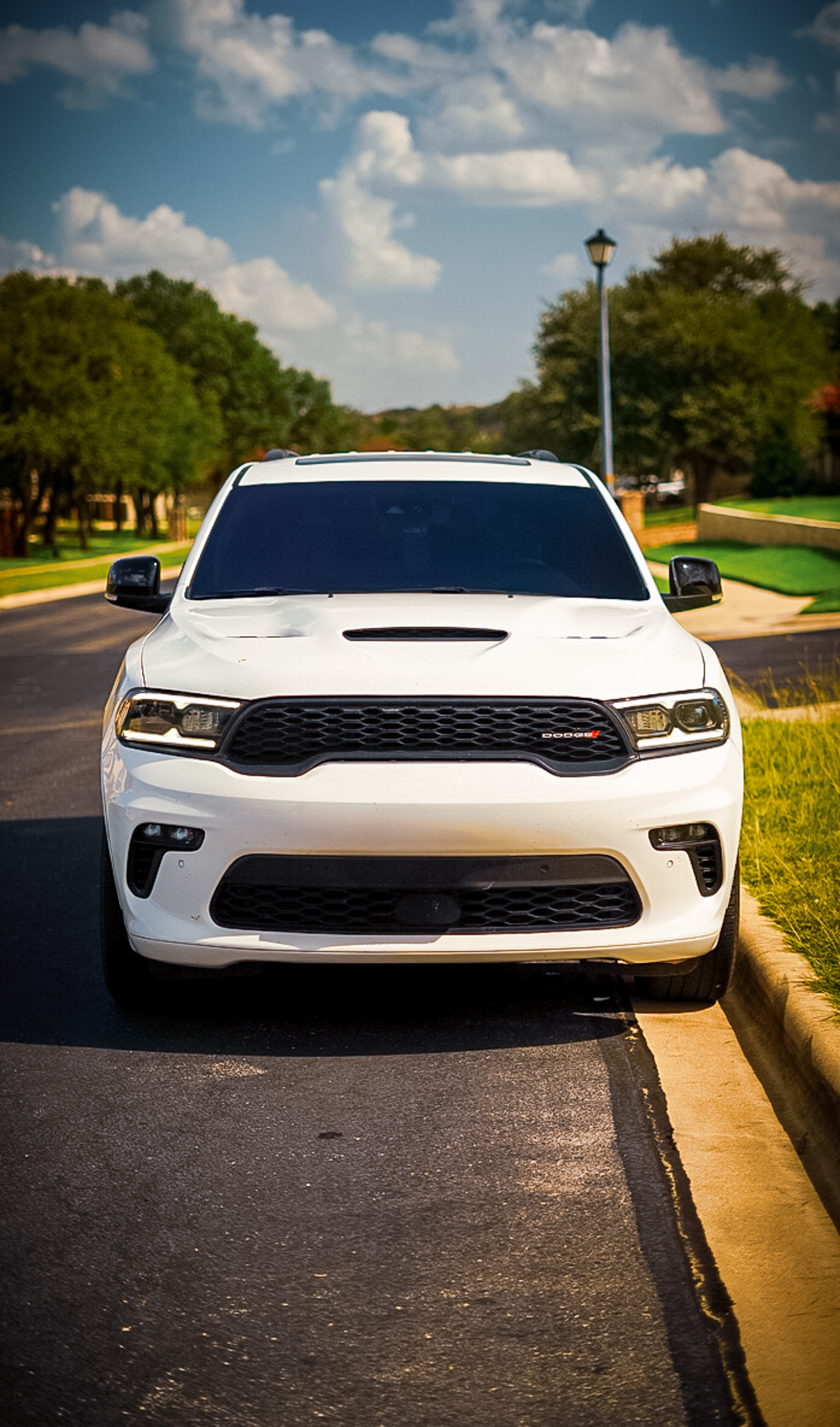 Ceramic window tint on white Dodge Durango SRT — deep dark finish, Killeen TX